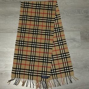 Vintage Burberry Classic Plaid Scarf in Tan, Black, and Red